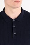 Corneliani Long sleeve wool polo shirt blue with textured knit - relief stripe pattern. 100% wool. Fastener: buttons. Country of manufacture: Italy. Care: specialized cleaning - photo 5