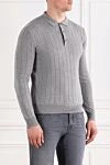 Corneliani Серое трикотажное поло с длинным рукавом и вертикальной вязкой - узор полоска. 100% шерсть. пуговицы. . Страна производитель: Италия. Уход: специализированная чистка - фото 3