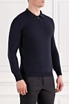 Corneliani Темно-синее трикотажное поло с рельефной вязкой и молнией - рельефная текстура. 100% шерсть. молния. . Страна производитель: Италия. Уход: специализированная чистка - фото 3