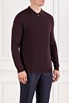 Corneliani Поло с длинным рукавом из шерсти с рельефной текстурой и молнией бордовое - фактурное плетение. 100% шерсть. Цвет: бордовое. молния. . Страна производитель: Италия. Уход: специализированная чистка - фото 3