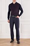 Polo shirt with textured burgundy insert and dark blue zip sleeves
 Corneliani - burgundy insert. 100% wool. Fastener: zipper. . Country of origin: Italy. Care: specialized cleaning - photo 2