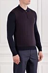 Corneliani Polo shirt with textured burgundy insert and dark blue zip sleeves
 - burgundy insert. 100% wool. Fastener: zipper. . Country of origin: Italy. Care: specialized cleaning - photo 3