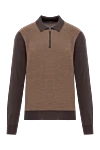Corneliani Long sleeve polo shirt in brown wool with contrast sleeves and collar - Contrast sleeves and collar. Material: 100% wool. zip. . Country of origin: Italy. Care: specialized cleaning - photo 1