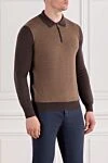 Corneliani Long sleeve polo shirt in brown wool with contrast sleeves and collar - Contrast sleeves and collar. Material: 100% wool. zip. . Country of origin: Italy. Care: specialized cleaning - photo 3