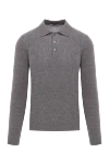 Corneliani Polo shirt with voluminous weave and long sleeves gray men's - checkered pattern. 100% wool. Fastener: buttons. Country of manufacture: Italy. Care: specialized cleaning - photo 1