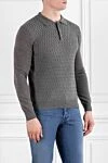 Corneliani Polo shirt with voluminous weave and long sleeves gray men's - checkered pattern. 100% wool. Fastener: buttons. Country of manufacture: Italy. Care: specialized cleaning - photo 3