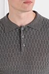 Corneliani Polo shirt with voluminous weave and long sleeves gray men's - checkered pattern. 100% wool. Fastener: buttons. Country of manufacture: Italy. Care: specialized cleaning - photo 5
