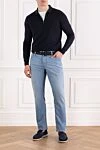 Вязаное синее поло с длинным рукавом из шерсти Corneliani - 100% шерсть. молния. . Страна производитель: Италия. Уход: специализированная чистка - фото 2
