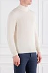 Corneliani Трикотажный джемпер белый с воротником-стойкой из тонкой шерсти
 - логотип бренда. 100% шерсть. Цвет: белый. . Страна производитель: Италия. Уход: специализированная чистка - фото 3