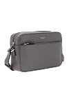 Serapian East West Messenger Bag in Gray Leather for Men - Decoration: brand logo. Material: 100% Italian embossed calfskin. Dimensions: 25x17x7 cm. Front zipped pocket and flat pocket inside. Zipper. . . Country of origin: Italy. Care: Specialized cleaning - photo 3