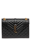 Saint Laurent Классическая черная сумка-конверт с клапаном из тисненой кожи Grain de Poudre - стежка в виде шевронов и ромбов. 100% кожа натуральная. Размеры: 24 x 17,5 x 6 см. один внешний задний карман. Длина ремня: длина цепочки от 30 до 52 СМ. магнитная защелка. Страна производитель: Италия. Уход: специализированная чистка - фото 1