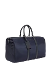 Kiton Дорожная синяя сумка из текстиля с кожаной отделкой и красными стежками - красные стежки. 90% полиамид, 10% кожа натуральная. молния. Страна производитель: Италия. Уход: специализированная чистка - фото 3
