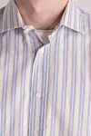 Canali Men's blue cotton and linen shirt - stripe pattern. 68% cotton, 32% linen. Closure: buttons. Country of manufacture: Italy. Care: specialized cleaning - photo 5