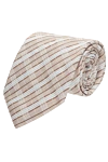 Canali Beige silk tie for men - stripe print. 100% silk. Size: 150x8 cm. Country of manufacture: Italy. Care: specialized cleaning - photo 1