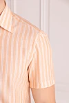 Borrelli Orange men's cotton and linen shirt - stripe pattern. 60% cotton, 40% linen. Closure: buttons. Country of manufacture: Italy. Care: specialized cleaning - photo 5