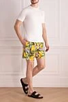 Men's beach shorts made of cotton and polyamide, yellow Vilebrequin - fantasy pattern. two side pockets, one back pocket. cotton, polyamide. Closure: drawstring. Country of manufacture: Italy. Care: specialized cleaning - photo 2