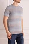 Colombo Blue cotton jumper for men - Stripe pattern. Stock: 100% cotton. Country of manufacture: Italy. Care: specialized cleaning - photo 3