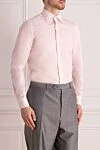 Borrelli Pink cotton and linen shirt for men - 70% cotton, 30% linen. Closure: buttons. Country of manufacture: Italy. Care: specialized cleaning - photo 3