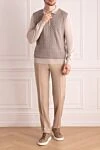 Брюки бежевые мужские Brioni - защипы. 85% шерсть, 10% кашемир, 5% шелк. пуговица, молния. карман под поясом, два боковых кармана, два кармана сзади с клапанами на пуговицах. Страна производитель: Италия. Уход: специализированная чистка - фото 2