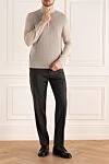 Брюки из шерсти серые мужские Armani - защипы, узор клетка. 100% шерсть. молния, крючок. два боковых кармана, два кармана сзади на пуговицах. подкладка деталей 100% хлопок. Страна производитель: Италия. Уход: специализированная чистка - фото 2