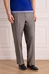 Canali Gray wool and mohair pants for men - tucks. 84% wool, 16% mohair. Closure: button, zipper. two side pockets, two back with buttons. Lining: Detail lining 100% cotton. Country of manufacture: Italy. Care: specialized cleaning - photo 3