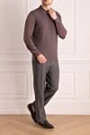 Брюки из шерсти и мохера серые мужские Canali - защипы. 84% шерсть, 16% мохер. пуговица, молния. два боковых кармана, два задних на пуговицах. подкладка деталей 100% хлопок. Страна производитель: Италия. Уход: специализированная чистка - фото 2