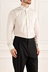 Canali White cotton shirt for men - stripe pattern. 100% cotton. Closure: buttons. Country of origin: Italy. Care: specialized cleaning - photo 3