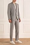 Canali Костюм мужской из хлопка и эластана серый - Шлица. 98% хлопок, 2% эластан. Пуговицы, крючок. Нагрудный карман, два кармана с клапанами. Карманы (внутренние): Три кармана. Два боковых кармана, два кармана сзади на пуговицах. 100% купро. Страна производитель: Италия. Уход: специализированная чистка - фото 3