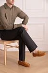 Men's suede moccasins brown A.Testoni - Buckle, stitching. 100% suede. Interior: Leather. Insole: Leather. Country of origin: Italy. Care: specialized cleaning - photo 2