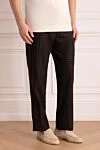 Brioni Brown wool pants - tucks, cage pattern. 98% wool, 2% elastane. Closure: button, zipper. Two side pockets, two back pockets with button flaps. Country of origin: Italy. Care: specialized cleaning - photo 3
