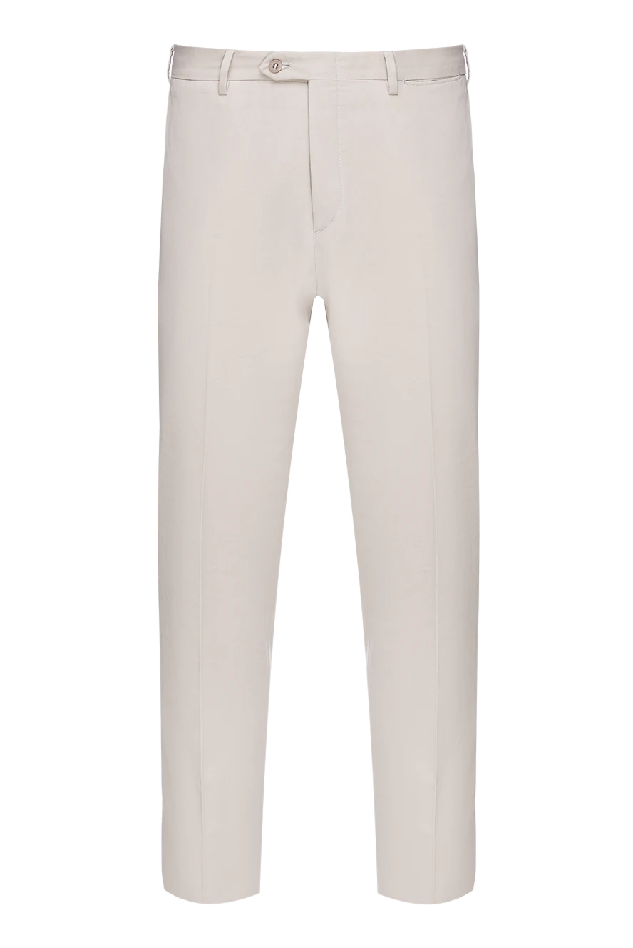 Brioni Beige cotton trousers for men - tucks. 100% cotton. Closure: button, zipper. two side pockets, two back pockets with buttons. Country of manufacture: Italy. Care: specialized cleaning - photo 1