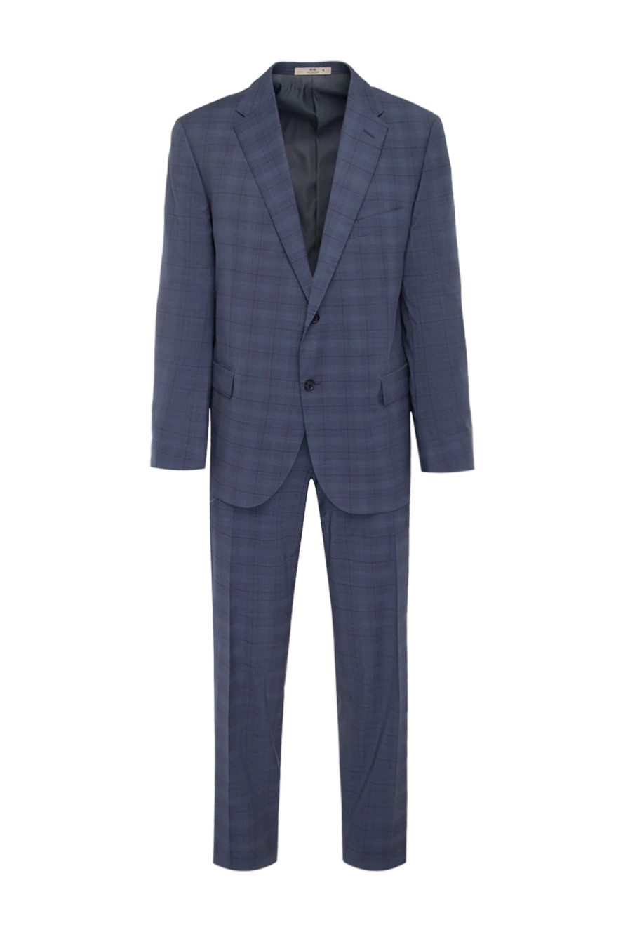Corneliani Костюм шерстяной синий в клетку мужской - Шлица, узор клетка. 100% шерсть. Пуговицы, крючок. Нагрудный карман, два кармана с клапанами. Карманы (внутренние): Три кармана. Два боковых кармана, два кармана сзади на пуговицах. 100% купро. Страна производитель: Италия. Уход: специализированная чистка - фото 1