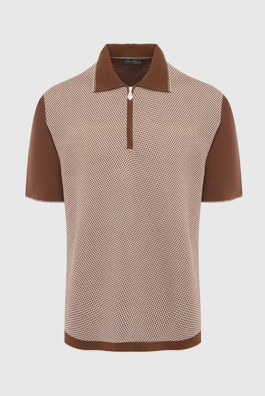 Matt Chaz Polo from cotton brown men's - Relief pattern, a combination of two colors. 100% cotton. Closure: Zipper. Country of origin: Italy. Care: specialized cleaning - photo 1