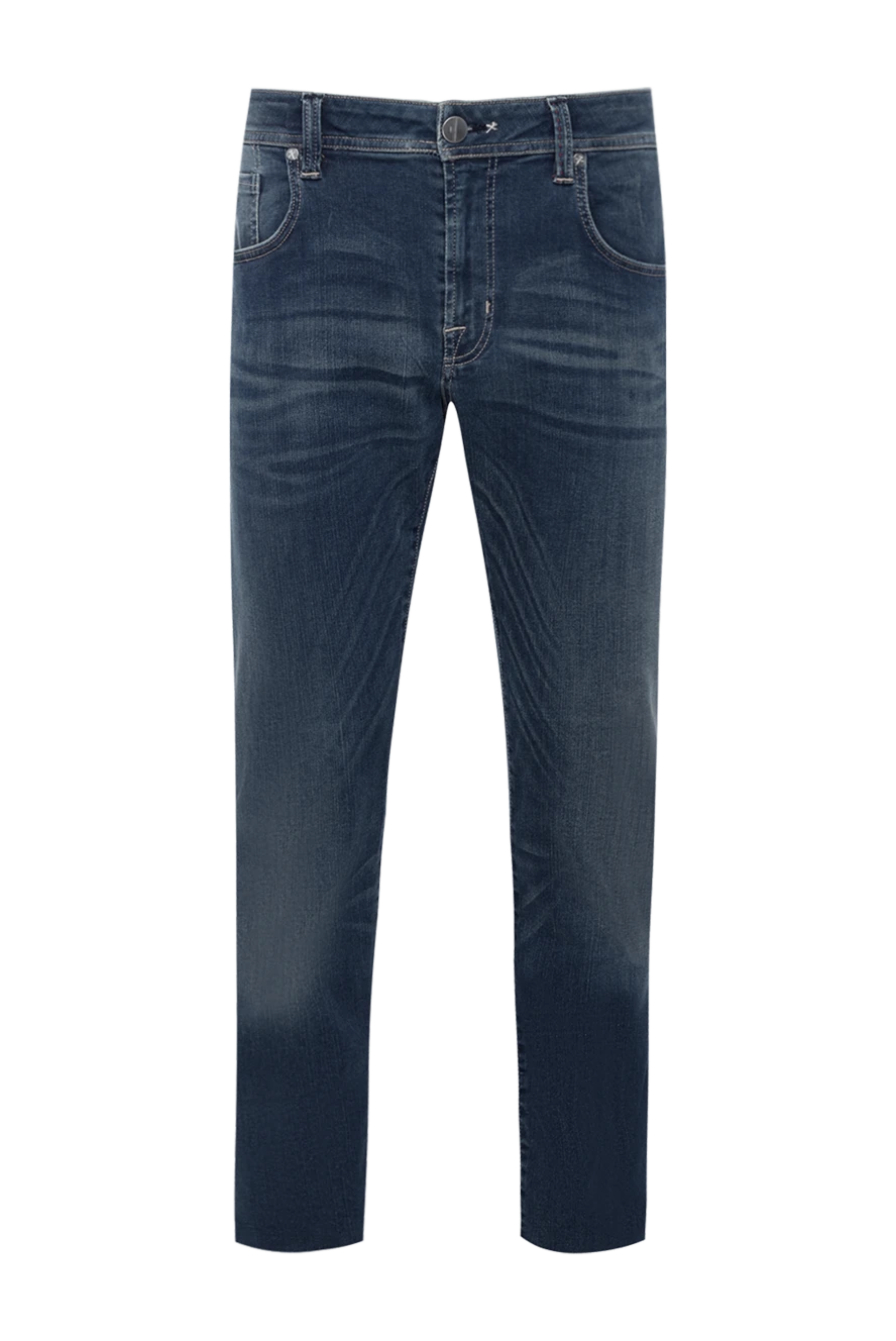 Tramarossa Blue jeans for men - worn effect, contrasting seams. 87% cotton, 9% polyamide, 4% elastane. Closure: button, zipper. Three side pockets, two back pockets. Country of manufacture: Italy. Care: specialized cleaning - photo 1