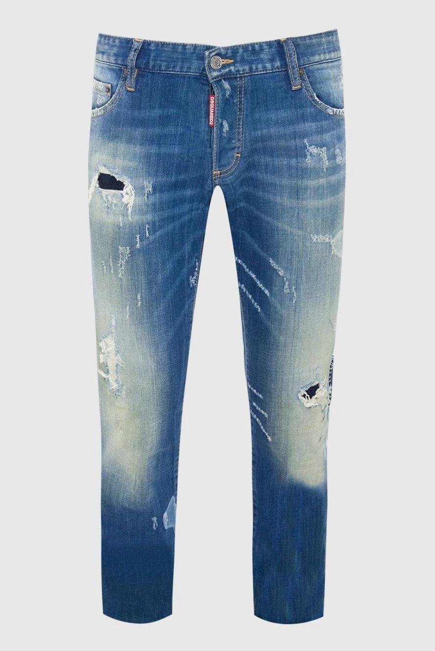 Dsquared2 Джинсы из хлопка синие мужские - логотип, эффект потертости, заплатка, прорехи. 98% хлопок, 2% эластан. пуговица, молния. три боковых кармана, два кармана сзади . Страна производитель: Италия. Уход: специализированная чистка - фото 1