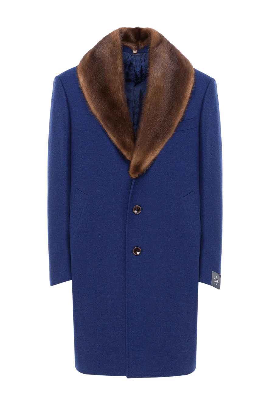 Tombolini Пальто-честерфилд шерстяное синее с контрастным шалевым воротником мужское - Контрастный воротник. 100% шерсть. Пуговицы. Три боковых кармана, два внутренних кармана. 100% шёлк - фото 1