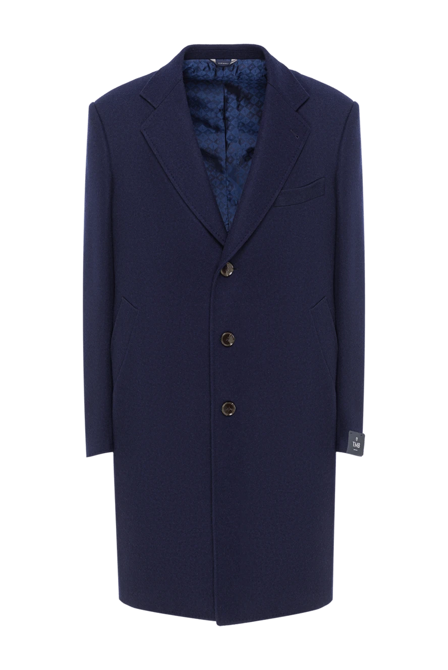 Tombolini Пальто классическое шерстяное синее с контрастным меховым шалевым воротником мужское - Контрастный меховой воротник. 100% шерсть. Пуговицы. Три боковых кармана, два внутренних кармана. 100% шёлк. Страна производитель: Италия. Уход: специализированная чистка - фото 1