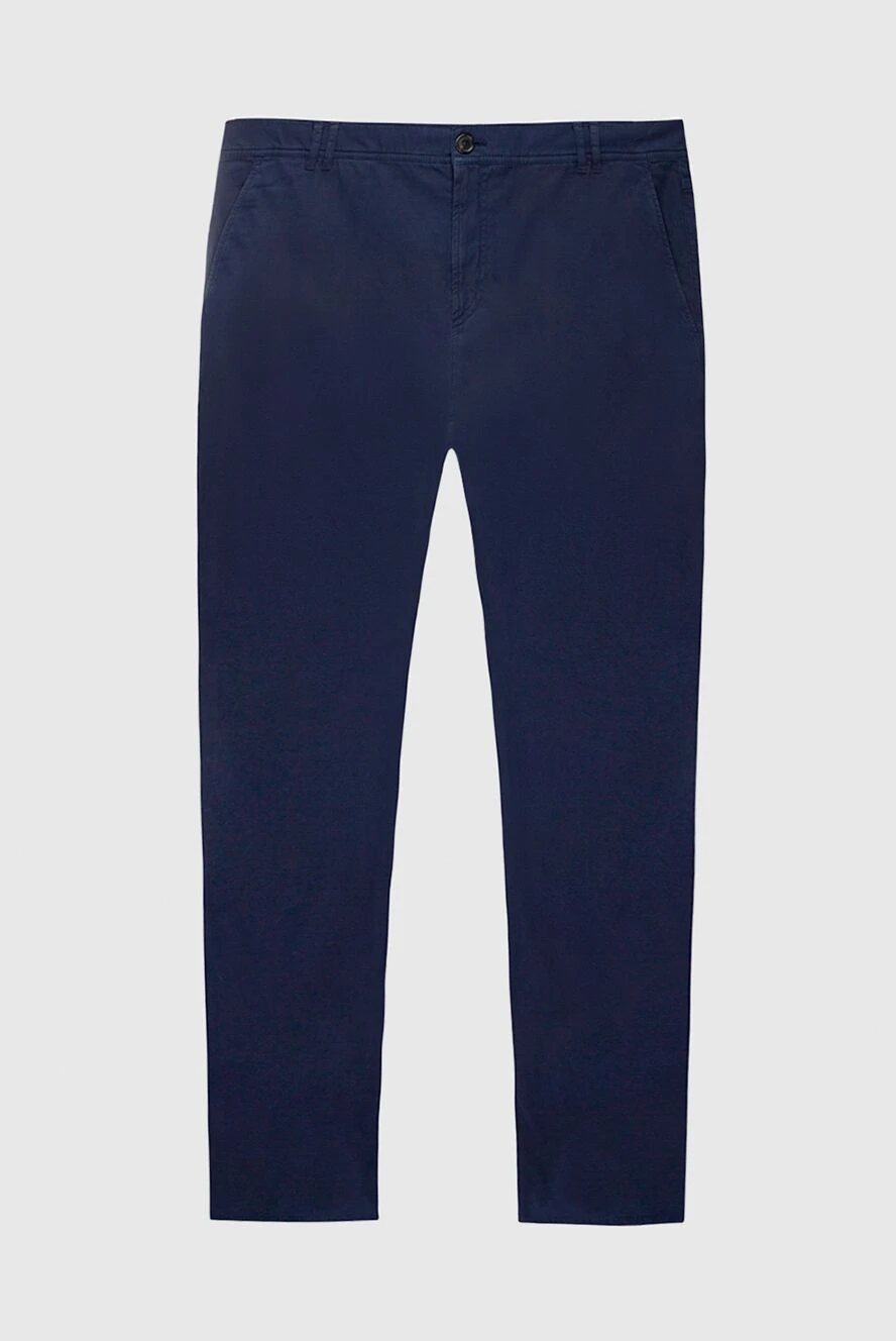 Brunello Cucinelli Blue cotton trousers for men - Decor: tucks. Composition: 98% cotton, 2% elastane. Closure: button, zipper. Pockets: two side pockets, two back pockets. Lining: lining parts 100% cotton. Country of origin: Italy. Care: specialized cleaning - photo 1