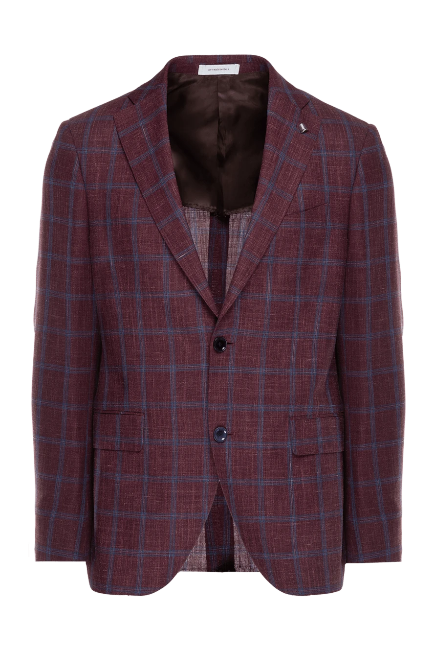 Sartoria Latorre Пиджак бордовый мужской - узор клетка. 71% шерсть, 15% шелк, 14% лен. две пуговицы. три внутренних, два боковых, нагрудный карман. 100% купро. Страна производитель: Италия. Уход: специализированная чистка - фото 1