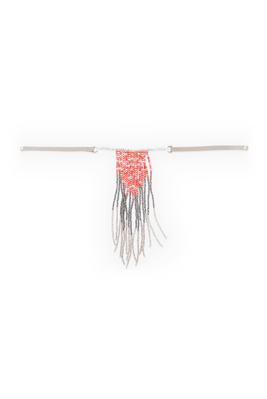 Peserico Ожерелье женское с красными бусинами и серебристой бахромой - контрастный стеклярус. 91% стеклярус, 4% металл, 5% натуральная кожа. кнопка. Страна производитель: Италия. Уход: специализированная чистка - фото 1