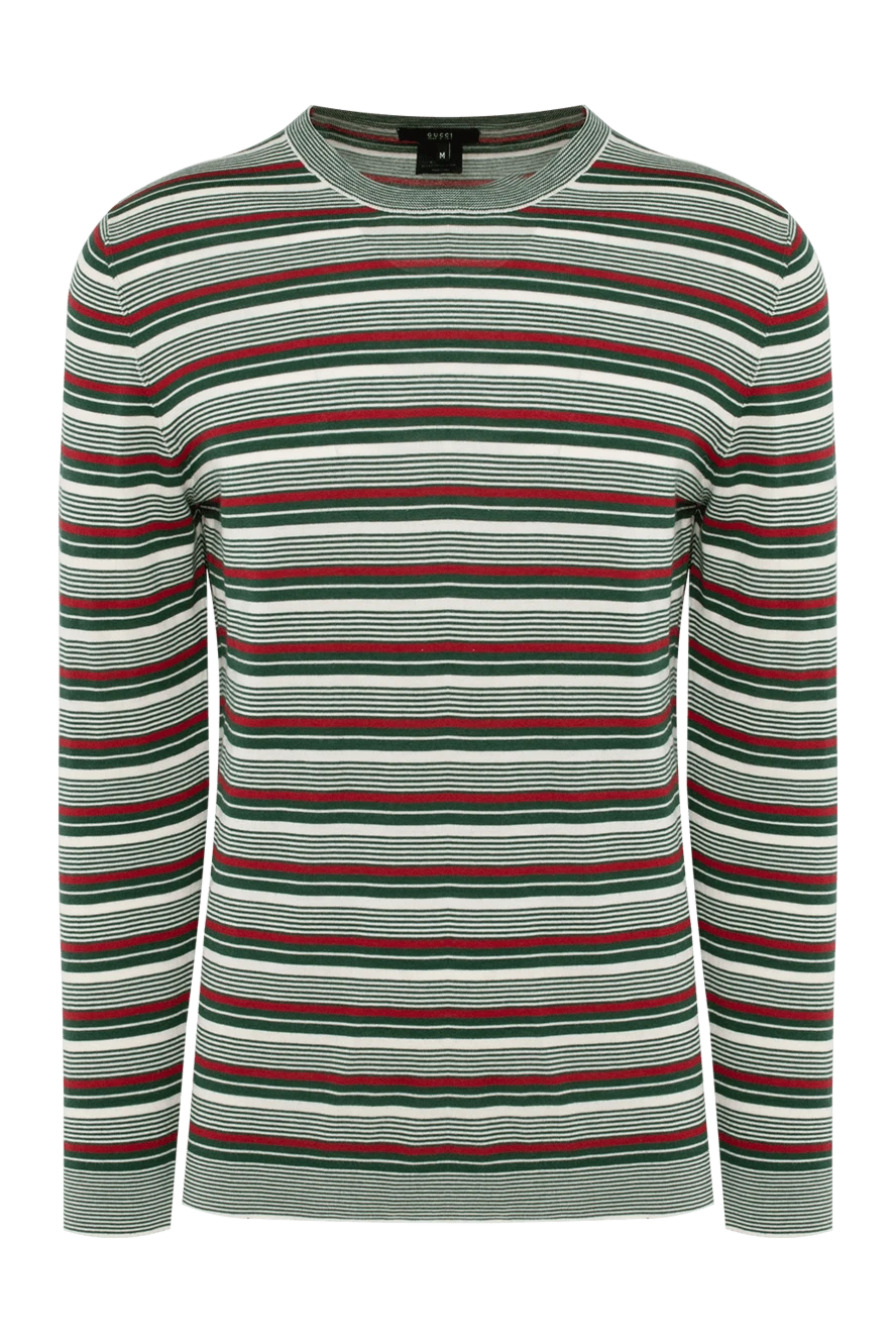 Gucci Джемпер из шелка и хлопка зеленый мужской - Узор полоска. 75% шёлк, 25% хлопок. Страна производитель: Италия. Уход: специализированная чистка - фото 1