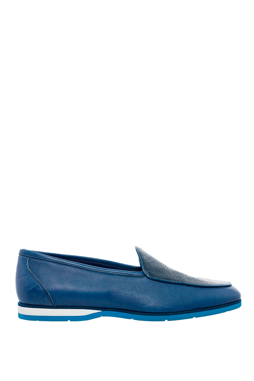 Zilli Blue leather loafers for men - Decor: alligator leather inserts, contrast sole. Additionally: heel height 2 cm,. Composition: 50% leather, 50% alligator. Country of manufacture: Italy. Care: specialized cleaning - photo 1