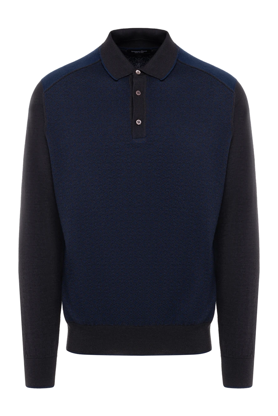 Stefano Ricci Поло с длинным рукавом с гладкими рукавами и текстурированной передней частью - Узор синие волны. Длинный рукав. 50% кашемир, 50% шёлк. Пуговицы. Страна производитель: Италия. Уход: специализированная чистка - фото 1