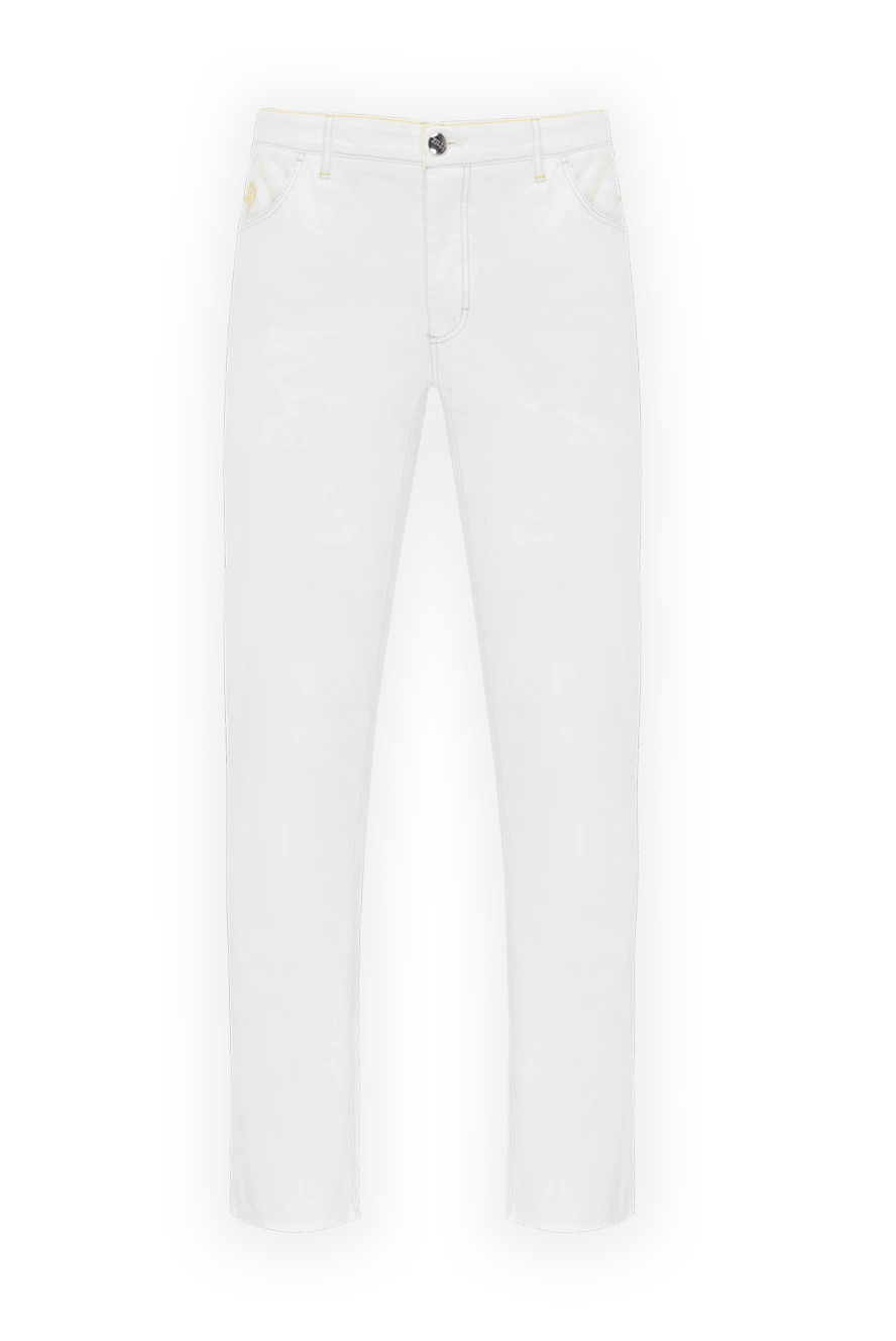 Zilli White cotton trousers for men - embroidery on pocket. 98% cotton 2% elastane. Closure: button, zipper. two side, two back pockets. Country of manufacture: Italy. Care: specialized cleaning - photo 1