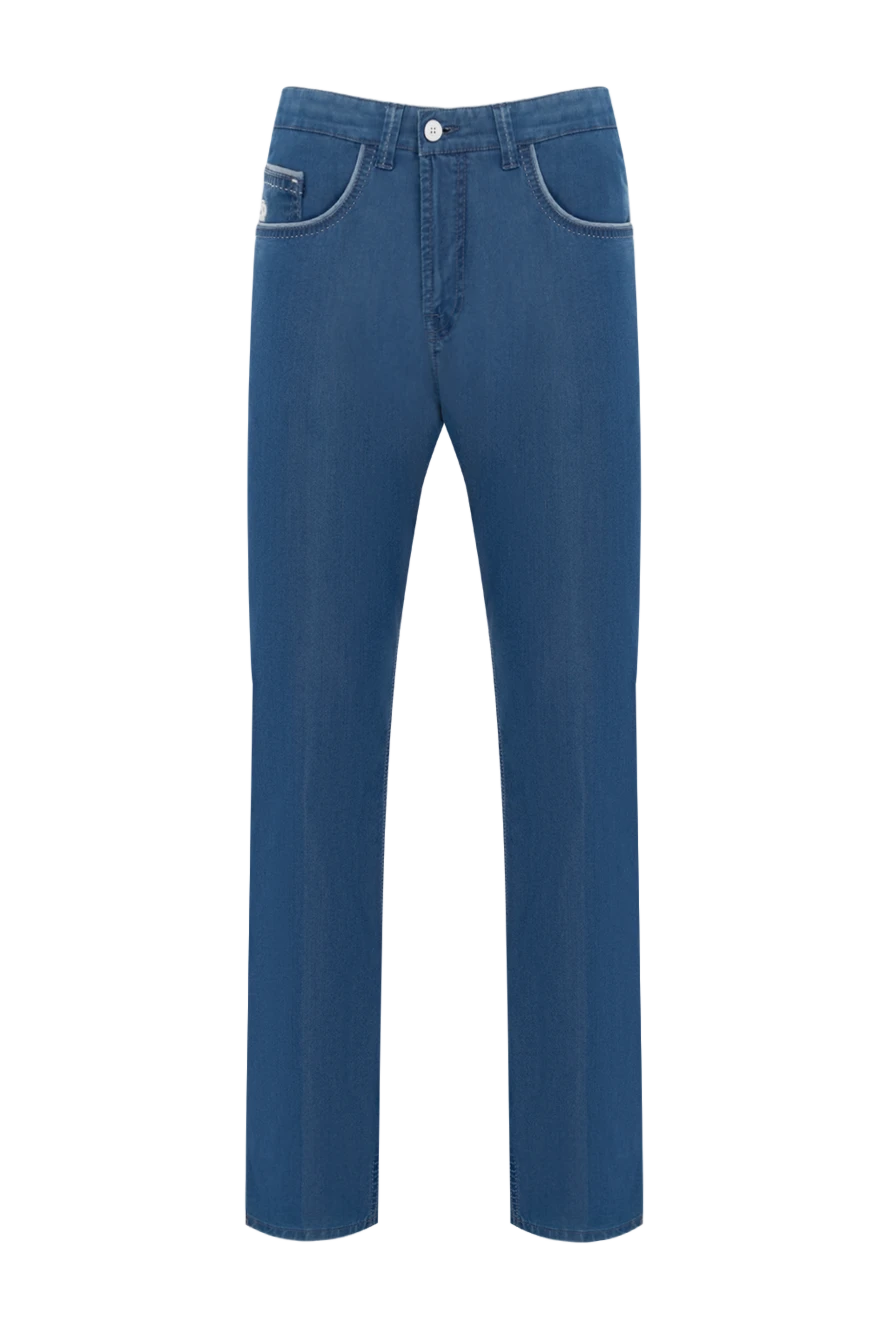 Stefano Ricci Ерлерге арналған көк мақта және полиэфирлі джинсы - контрастты тігістер. Құрамы: 65% мақта, 35% полиэстер. Жабу: түйме, найзағай. Қалталар: үш бүйір қалта, екі артқы қалта. Шығарылған елі: Италия. Күтім: арнайы тазалау - фото 1