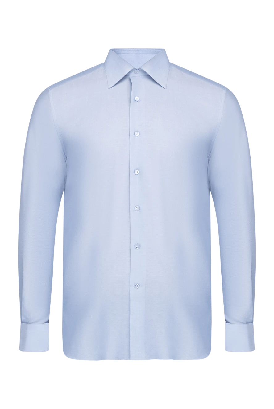 Stefano Ricci Blue cotton and silk shirt for men - 73% cotton, 23% silk. Closure: buttons. Country of origin: Italy. Care: specialized cleaning - photo 1