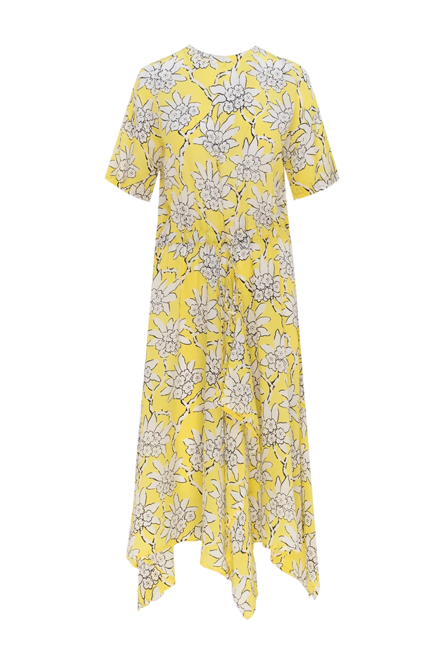 Valentino Yellow silk dress for women - zipper. floral pattern. 100% silk. Country of origin: Italy. Care: specialized cleaning - photo 1