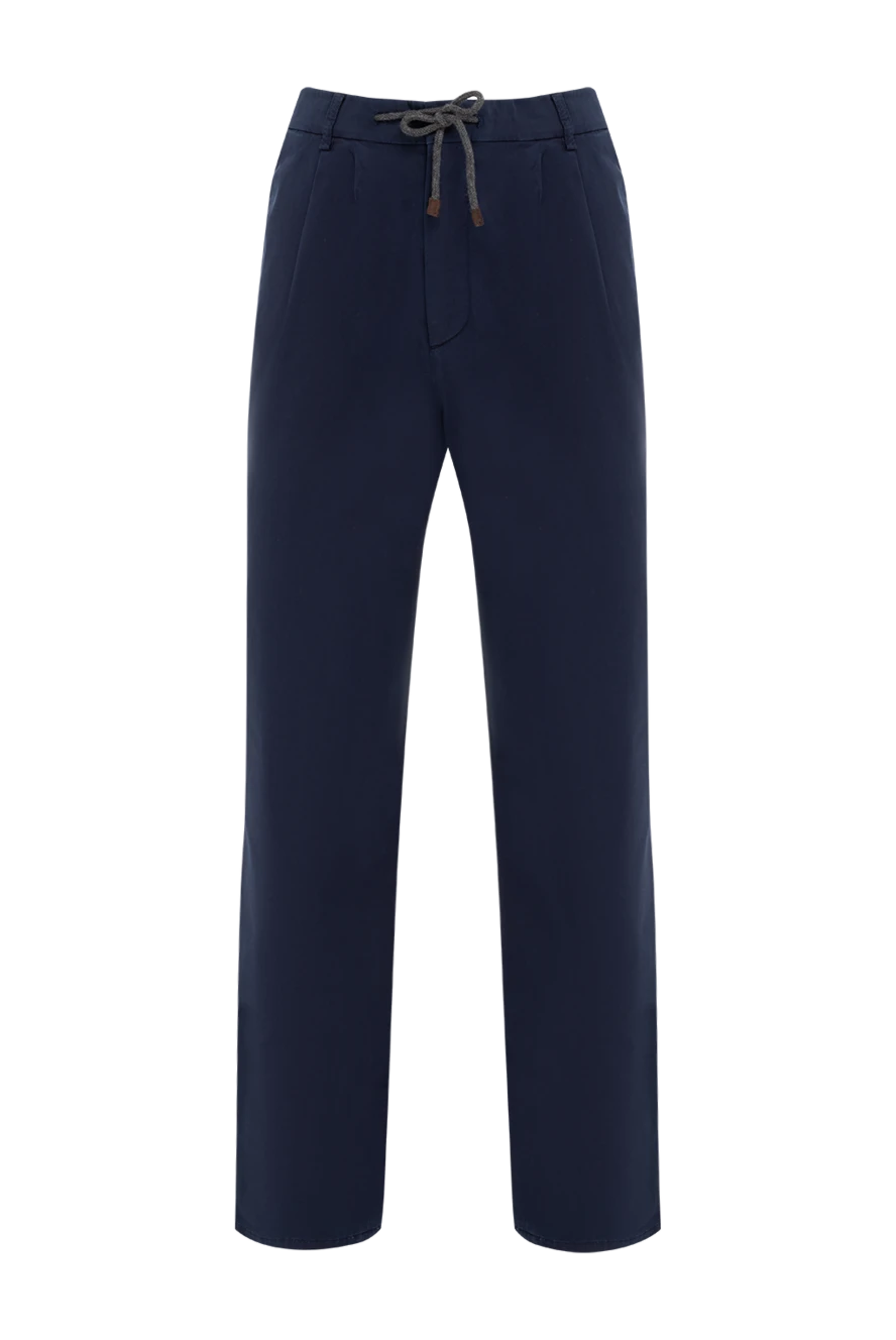 Brunello Cucinelli Cotton and elastane trousers, blue for men - tucks. 97% cotton, 3% elastane. Closure: button, zipper. two side pockets, two back pockets with button flaps. Lining: lining parts 100% cotton. Country of origin: Italy. Care: specialized cleaning - photo 1