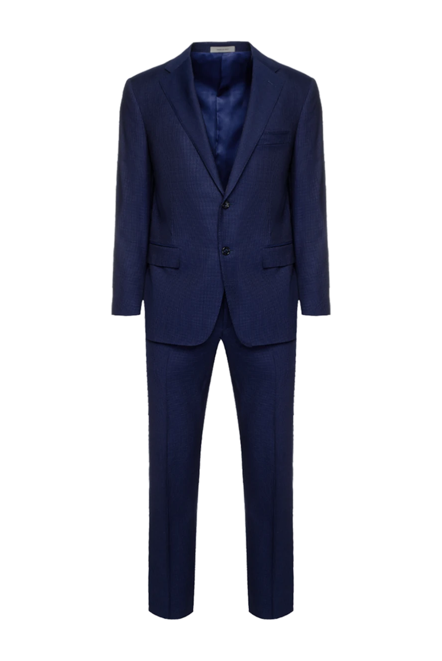 Corneliani Костюм синий из шерстяной ткани с микроструктурой мужской - Шлица. 100% шерсть. Пуговицы, крючок. Нагрудный карман, два кармана с клапанами. Карманы (внутренние): Три кармана. Два боковых кармана, два кармана сзади на пуговицах. 100% купро. Страна производитель: Италия. Уход: специализированная чистка - фото 1