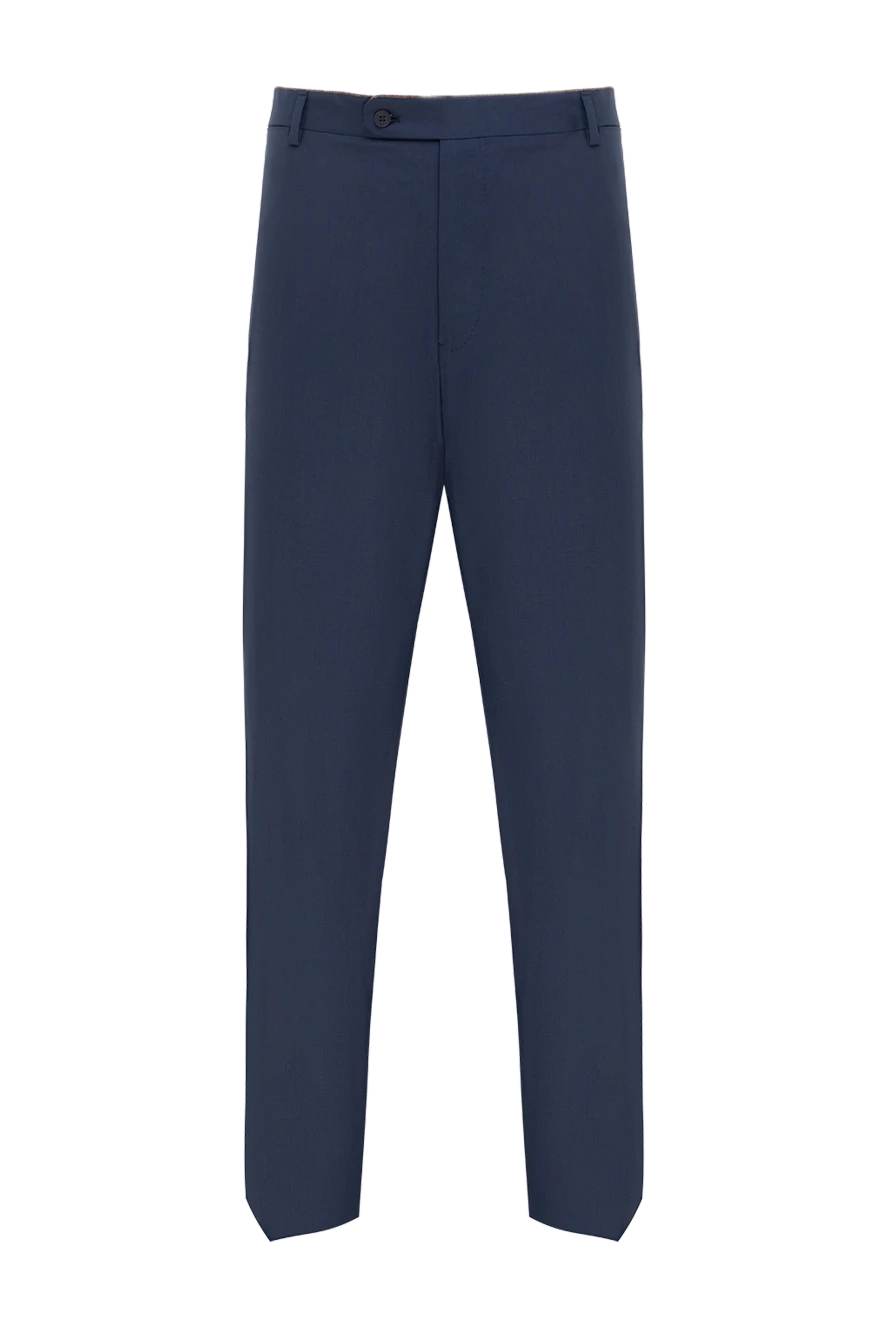 Stefano Ricci Брюки из шерсти и кашемира синие мужские - контрастные полосы на карманах. 98% шерсть, 2% кашемир. пуговица, молния. два передних кармана, два задних кармана. подкладка деталей 100% хлопок . Страна производитель: Италия. Уход: специализированная чистка - фото 1